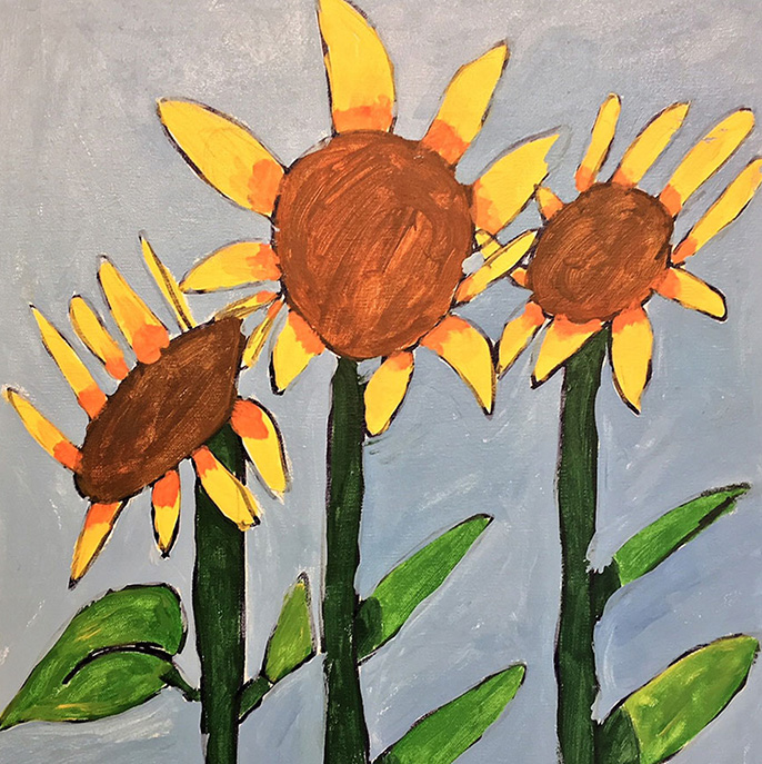 Sunflower painting by Melina Boote, L'Arche Vancouver